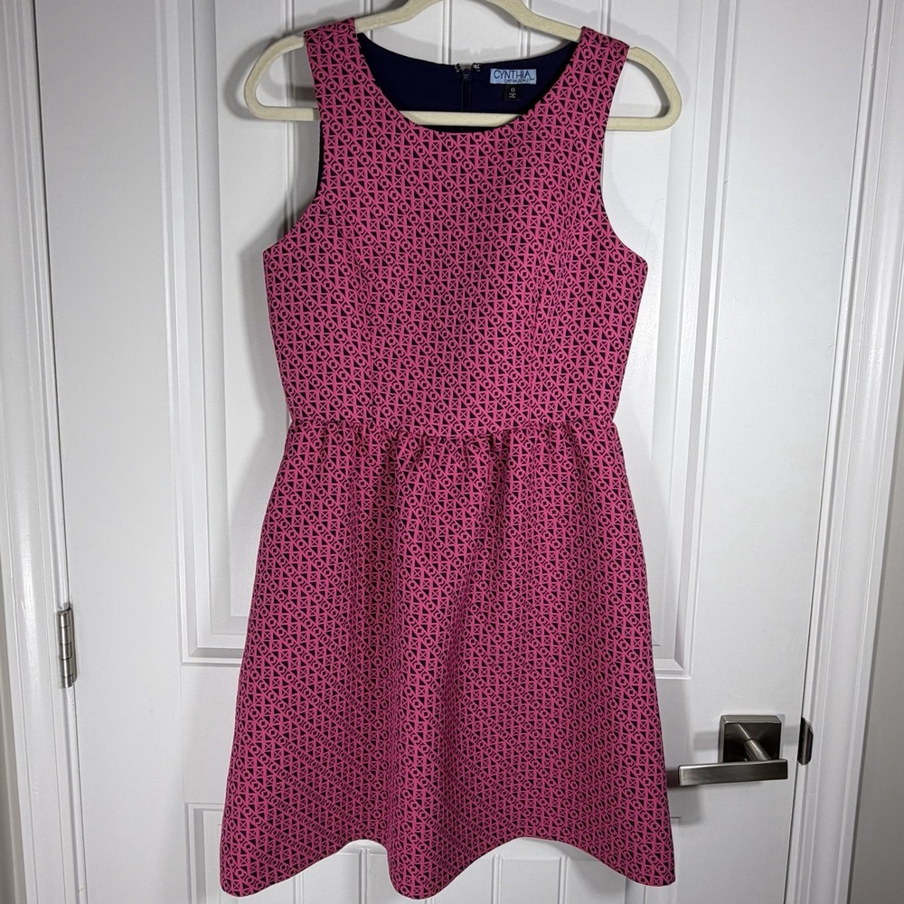 Cynthia Rowley Pink & Navy Geometric Sleeveless Fit & Flare Dress Women's Size 6